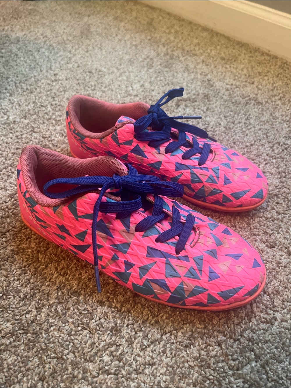 Kids Pink Cleats with Blue Laces